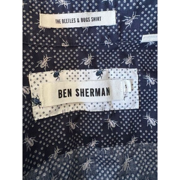 Ben Sherman Mens Novelty Print Beetles & Bugs Navy Button Down Size S - Picture 6 of 7
